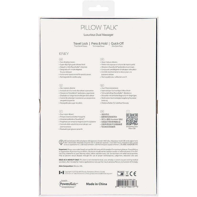 Pillow Talk Kinky Dual Massager-Teal 8.5