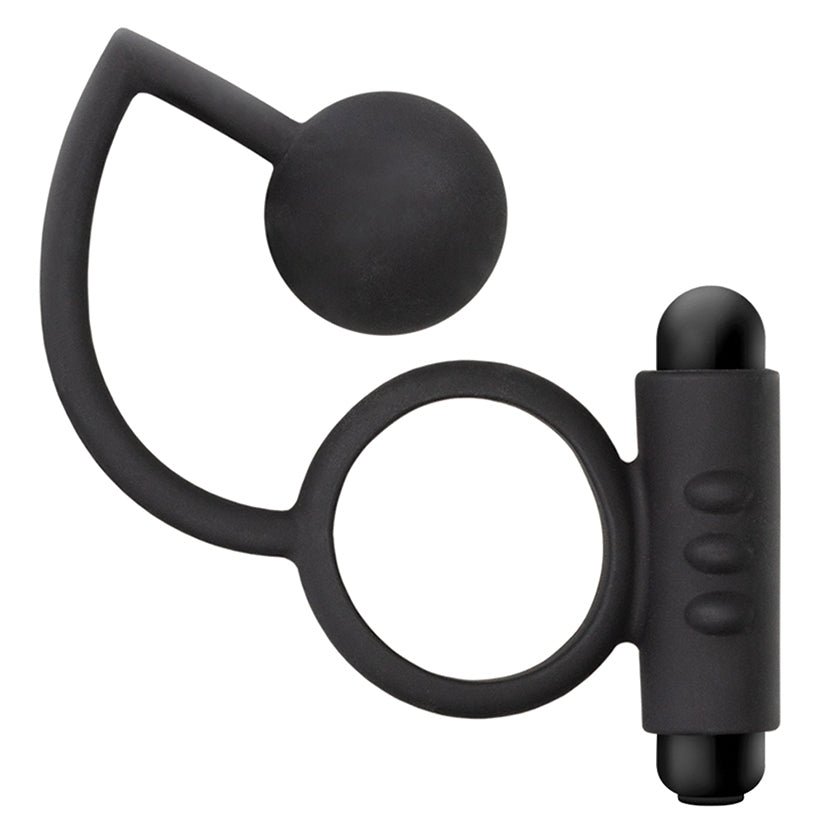 Anal Adventures Platinum Silicone Anal Ball with Vibrating C-Ring Black