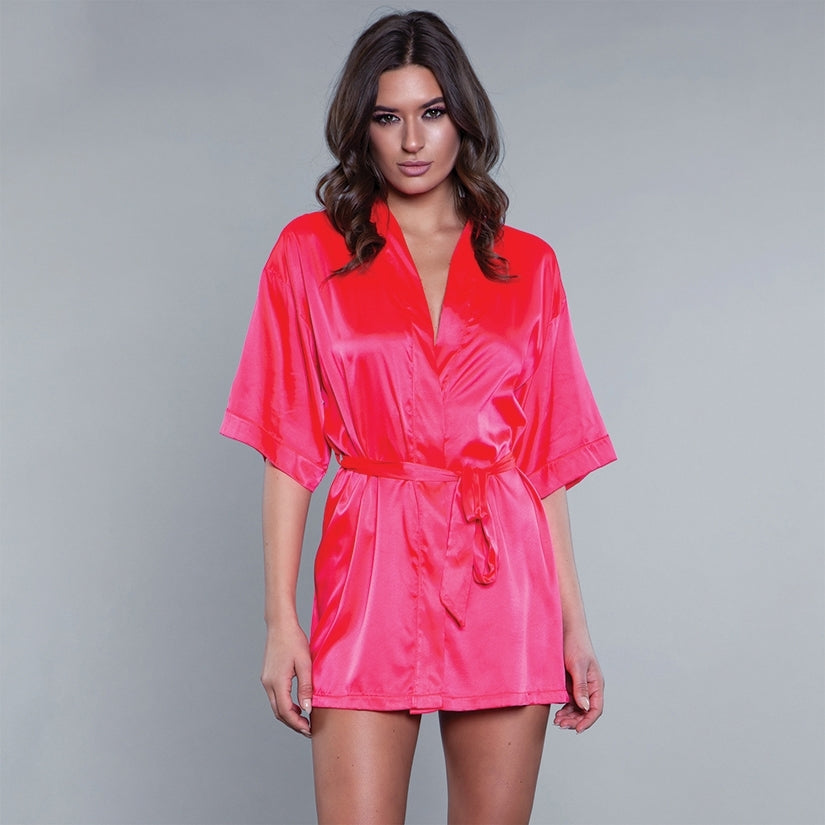 BeWicked Satin Robe-Hot Pink X-Large-Hanging