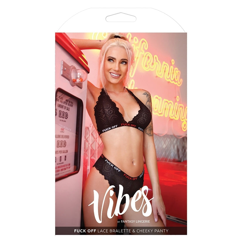 Fantasy Lingerie Fuck Off Bralette & Cheeky Panty-Black M/L-Boxed