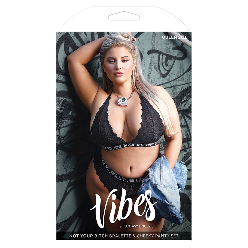 Fantasy Lingerie Not Your Bitch Bralette Set-Black Queen-Boxed