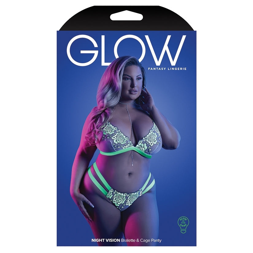 Fantasy Lingerie Glow Night Vision Bralette & Panty-Neon Green QUEEN-Boxed