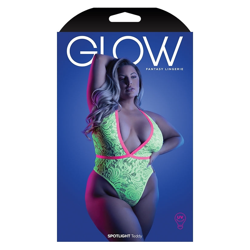 Fantasy Lingerie Glow Spotlight Contrast Elastic Lace Teddy-Neon Green QUEEN