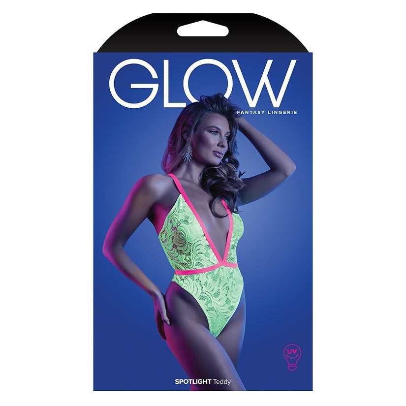 Fantasy Lingerie Glow Spotlight Contrast Elastic Lace Teddy-Neon Green L/XL