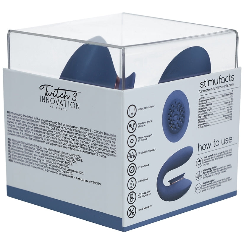 Shots Innovation Twitch 3 Rechargeable Vibrator & Suction-Blue