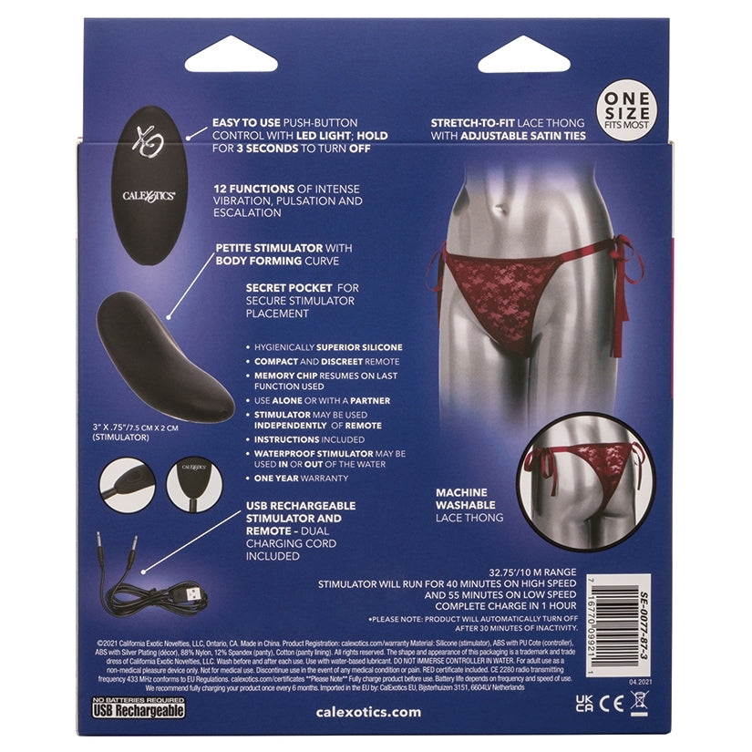 Remote Control Lace Thong Set-Burgundy