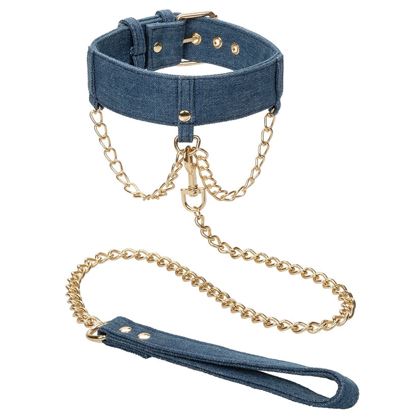 Ride 'Em Premium Denim Collection Collar With Leash