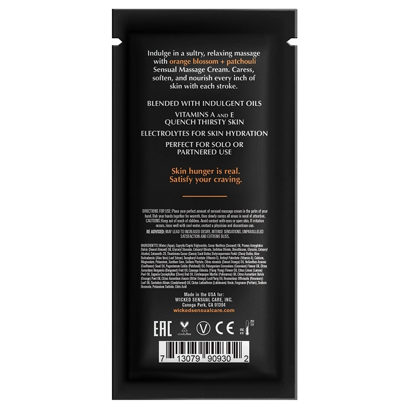 Wicked Sensual Massage Cream-Orange Blossom + Patchouli Scented 10ml