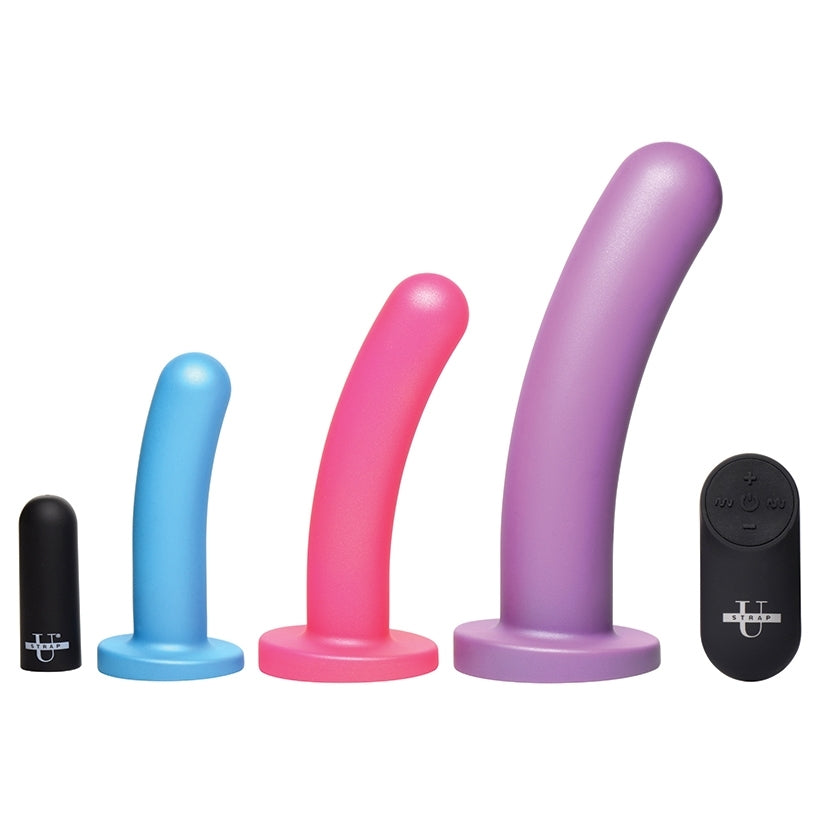 Strap U Triple Peg 28X Vibrating Silicone Dildo Set