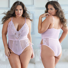 Load image into Gallery viewer, Allure Lace and Mesh Tie Up Romper-Pink 1X/2X-Boxed
