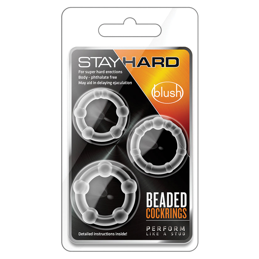 Stay Hard Beaded Cockrings-Clear 3Pk