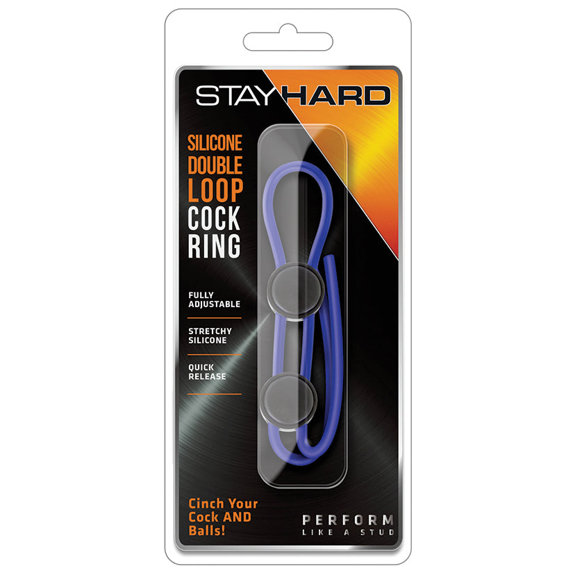 Stay Hard Silicone Double Loop Cock Ring-Blue