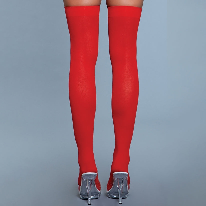BeWicked Opaque Nylon Thigh Highs-Red O/S-Boxed