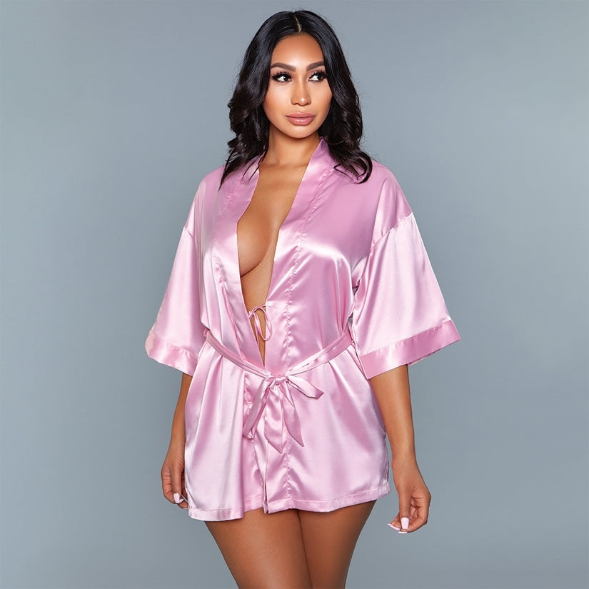 BeWicked Satin Robe-Pink X-Large-Hanging