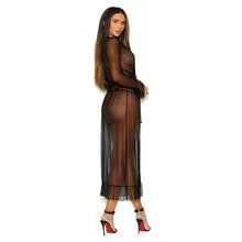 Load image into Gallery viewer, Elegant Moments Long Sleeve Dotted Mesh Robe &amp; Panty-Black 1X-Hanging
