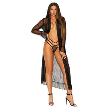 Load image into Gallery viewer, Elegant Moments Long Sleeve Dotted Mesh Robe &amp; Panty-Black 3X-Hanging
