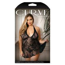 Load image into Gallery viewer, Fantasy Lingerie Claudia Lace Chemise &amp; G-string Black 1X/2X-Boxed
