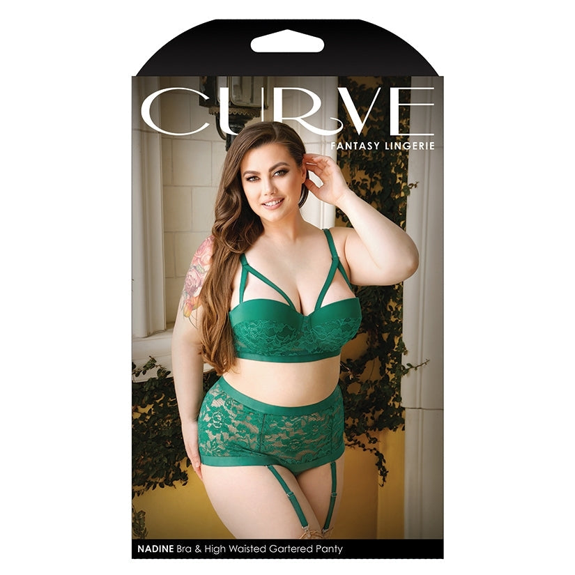 Fantasy Lingerie Nadine Contour Bra & Gartered Panty-Emerald 3X/4X-Boxed