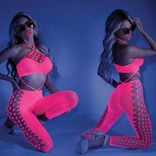 Load image into Gallery viewer, Fantasy Lingerie Glow Own The Night Bodystocking-Neon Pink O/S-Boxed
