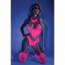 Load image into Gallery viewer, Fantasy Lingerie Glow No Promises Teddy Bodystocking -Neon Pink O/S-Boxed
