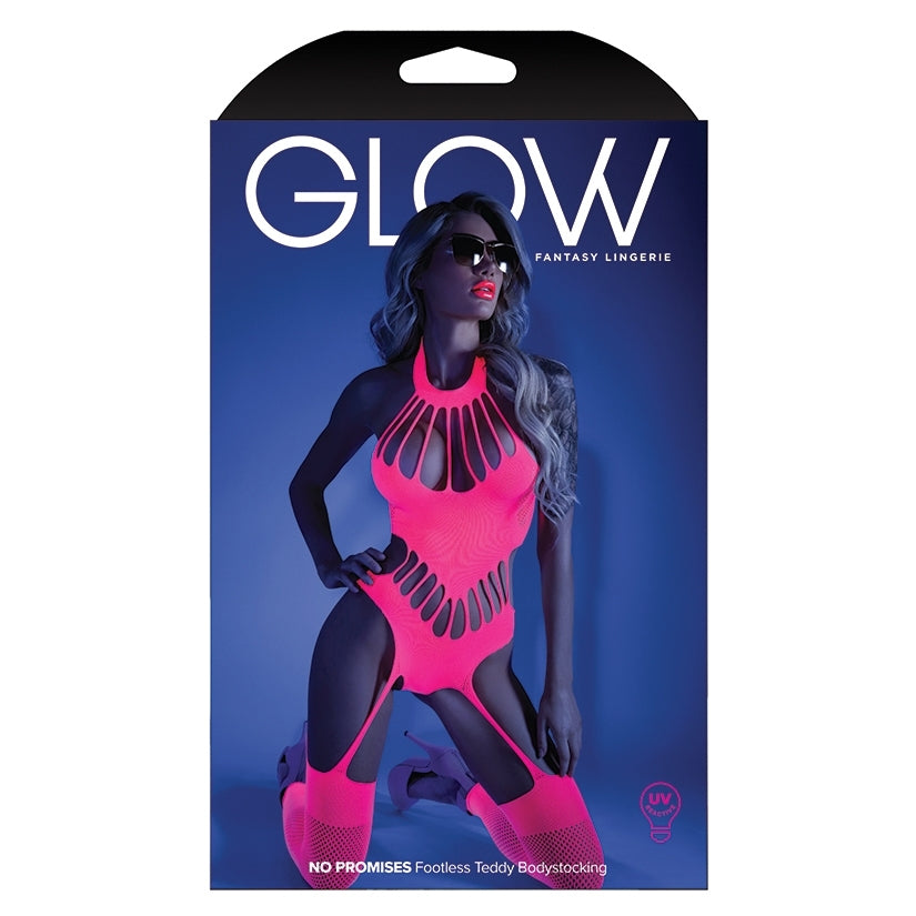 Fantasy Lingerie Glow No Promises Teddy Bodystocking -Neon Pink O/S-Boxed