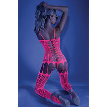 Load image into Gallery viewer, Fantasy Lingerie Glow Crisscross Stripe Bodystocking-Neon Pink O/S-Boxed
