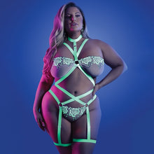 Load image into Gallery viewer, Fantasy Lingerie Glow Night Vision Strappy Teddy-Neon Green QUEEN-Boxed
