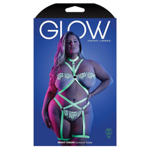 Load image into Gallery viewer, Fantasy Lingerie Glow Night Vision Strappy Teddy-Neon Green QUEEN-Boxed
