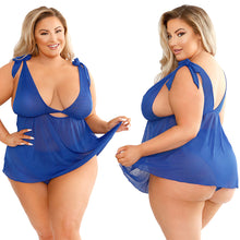 Load image into Gallery viewer, Fantasy Lingerie Play Zara Shoulder Tie Babydoll Set-Blue 1x/2x
