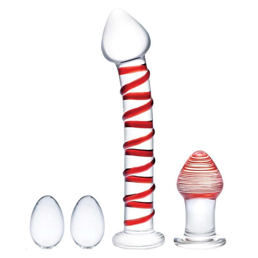 Glass 4pc Mr Swirly Set with Glass Kegal Balls & Butt Plug 3.25