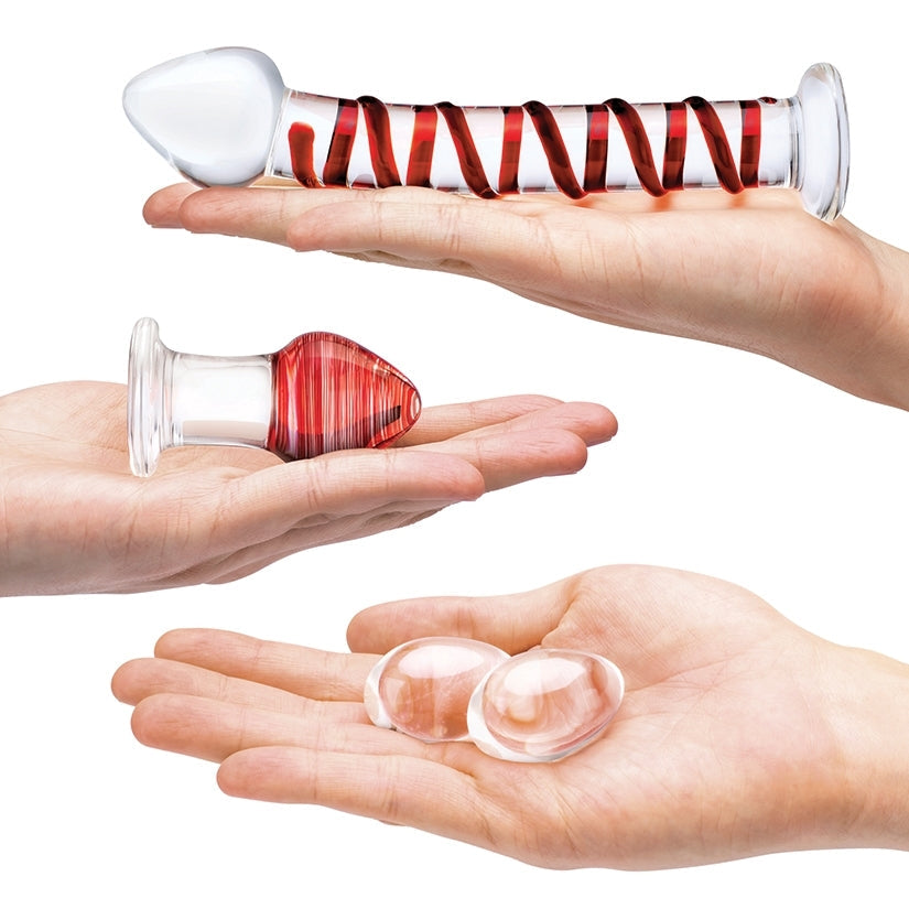 Glass 4pc Mr Swirly Set with Glass Kegal Balls & Butt Plug 3.25