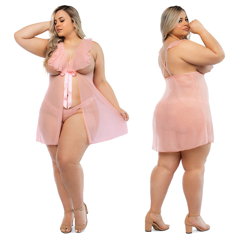 Hello Sexy The Juliet Babydoll and Panty Set Curvy-Cherry 1X/2X-Hanging