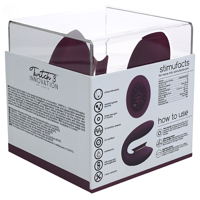 Shots Innovation Twitch 3 Rechargeable Vibrator & Suction-Burgundy