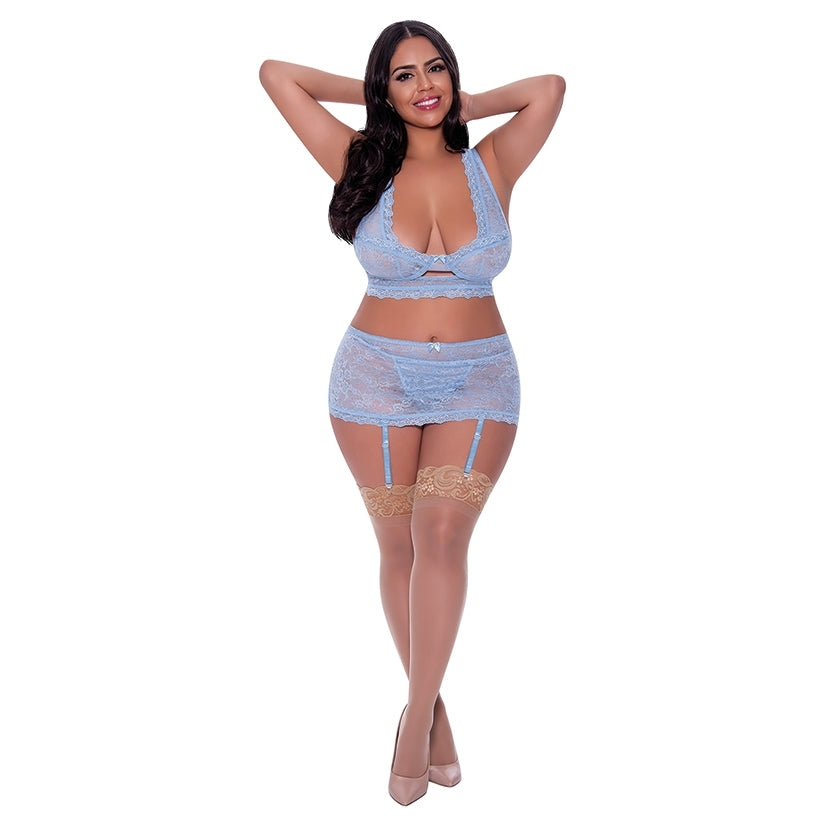 Magic Silk Bralette, Skirt & G-String-Blue QUEEN-Boxed