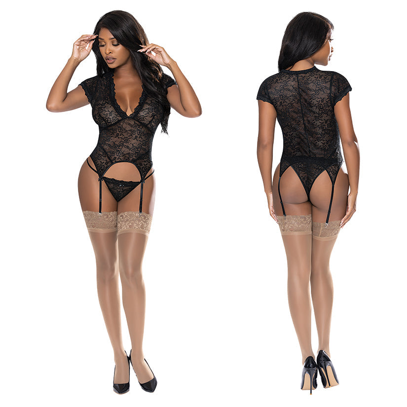 Magic Silk Basque & Tanga Set-Black S/M-Boxed