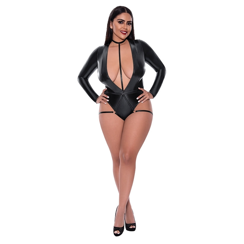 Magic Silk Teddy With Harness Caging-Black QUEEN-Boxed