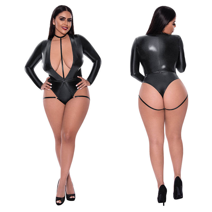 Magic Silk Teddy With Harness Caging-Black QUEEN-Boxed