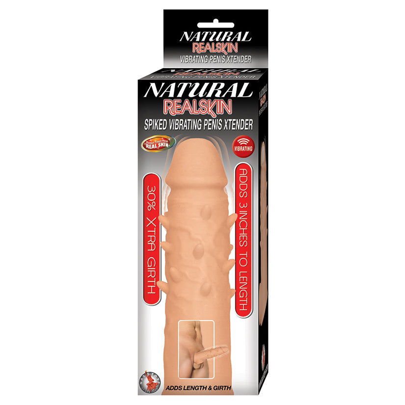 Natural Realskin Spiked Vibrating Penis Xtender-White