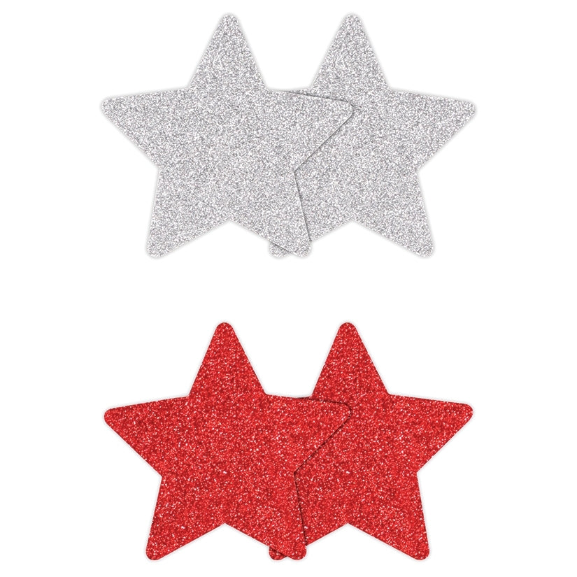 Pretty Pasties Glitter StarsRed/Silver 2pk