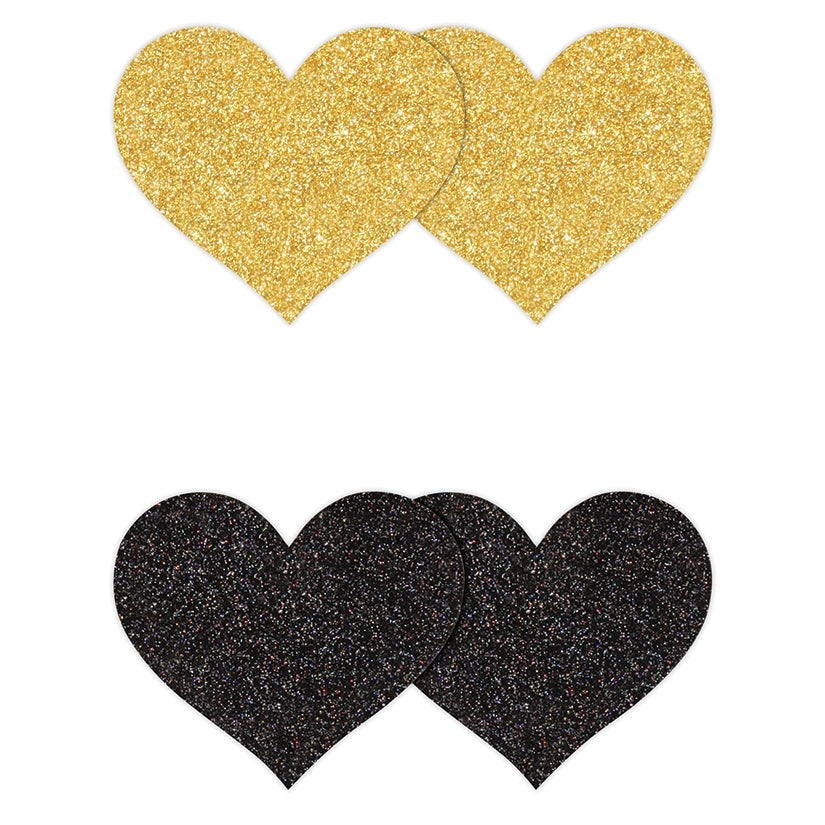 Pretty Pasties Glitter HeartsBlk/Gold 2pk