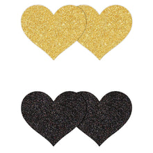 Load image into Gallery viewer, Pretty Pasties Glitter HeartsBlk/Gold 2pk
