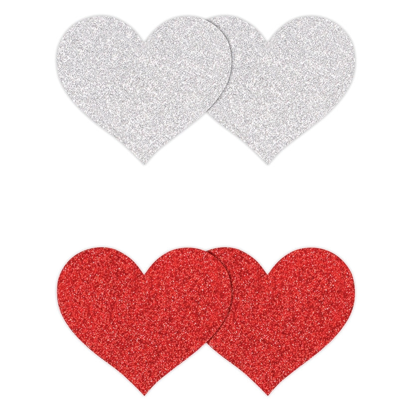 Pretty Pasties Glitter HeartsRed/Silver 2pk