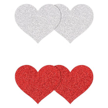 Load image into Gallery viewer, Pretty Pasties Glitter HeartsRed/Silver 2pk
