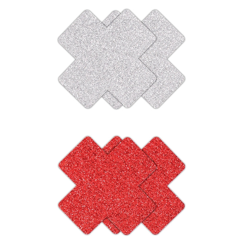 Pretty Pasties Glitter CrossRed/Silver 2pk