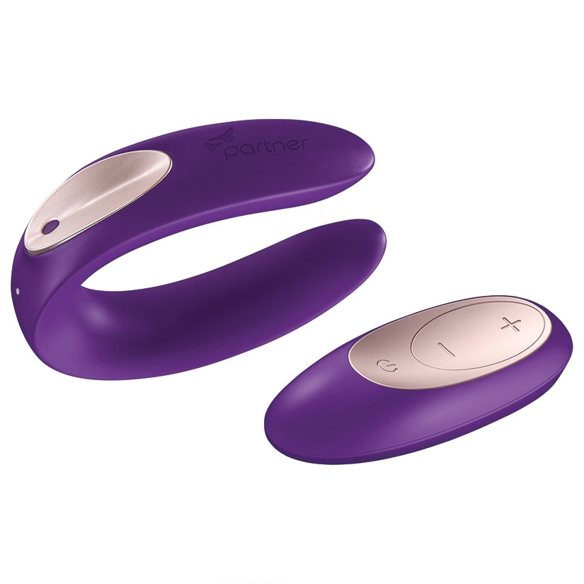 Satisfyer Double Plus Remote Partner Vibrator-Purple