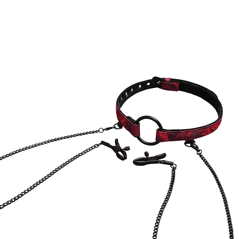 Secret Kisses Rosegasm Open Mouth Gag with Removeable Nipple Clips