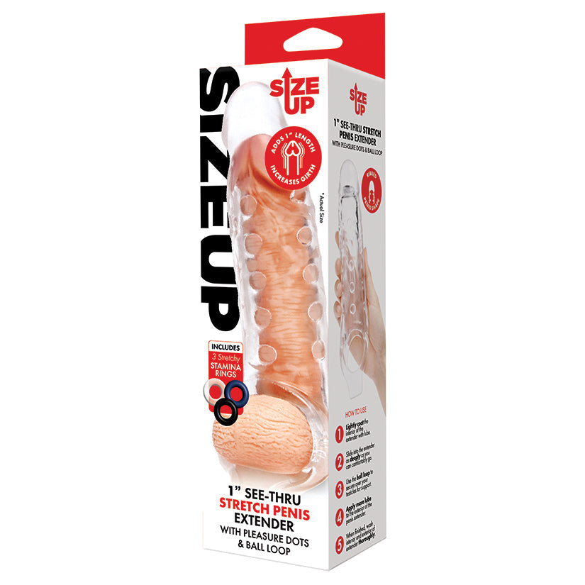 Size Up See Thru Studded Penis Extender with Ball Loop 1.5