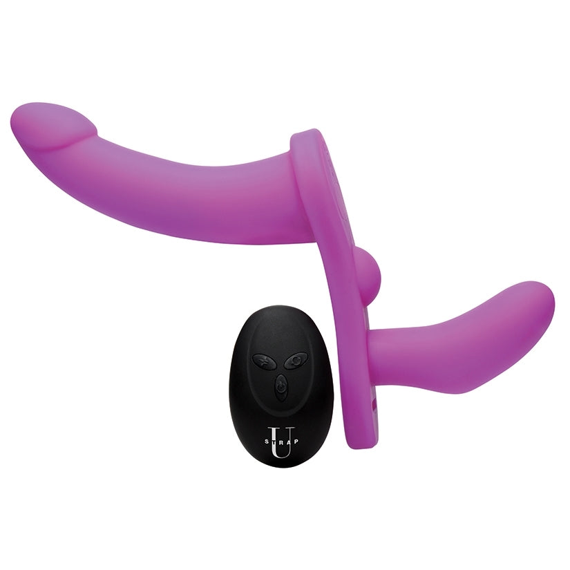 Strap U Double Take 10X Vibrating Double Penetration Strap-On-Purple