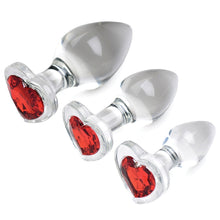 Load image into Gallery viewer, Booty Sparks Red Heart Gem Glass Anal Plug Set
