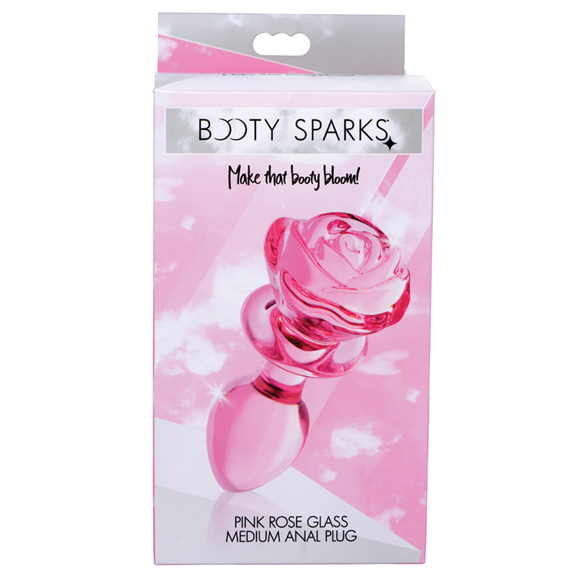 Booty Sparks Pink Rose Glass Anal Plug-Medium